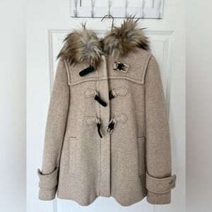 COPY - Zara Tan Pea Coat with Faux Fur Trim